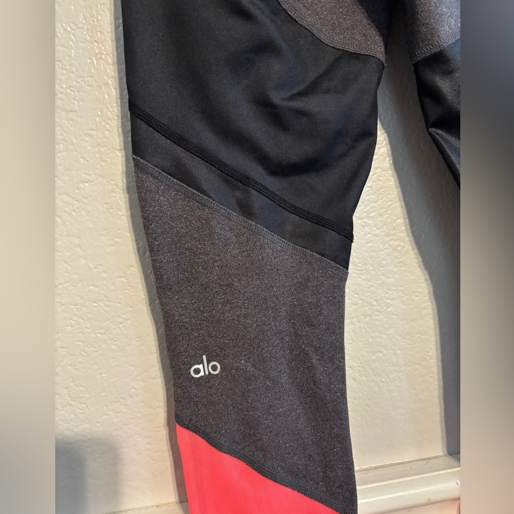 ALO Sheila Mid-Rise Colorblock Leggings Stretch Elastic Waist Gray-Orange Size M - Picture 5 of 7